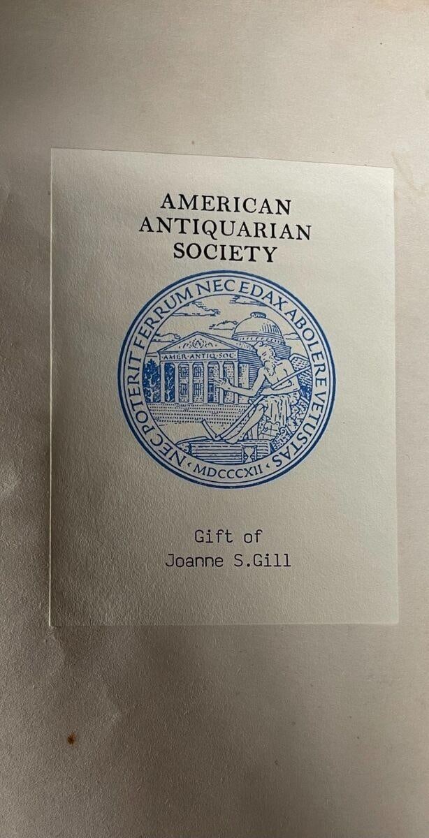 C036 American Antiquarian Society gift plate naming Joanne S. Gill