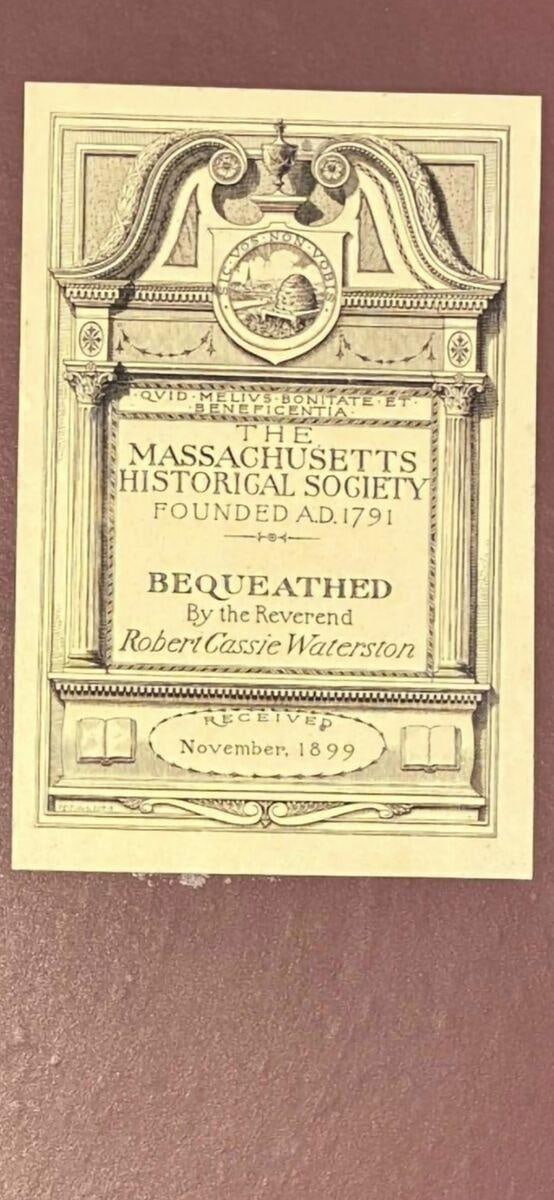 C045 Massachusetts Historical Society Waterston Library bookplate
