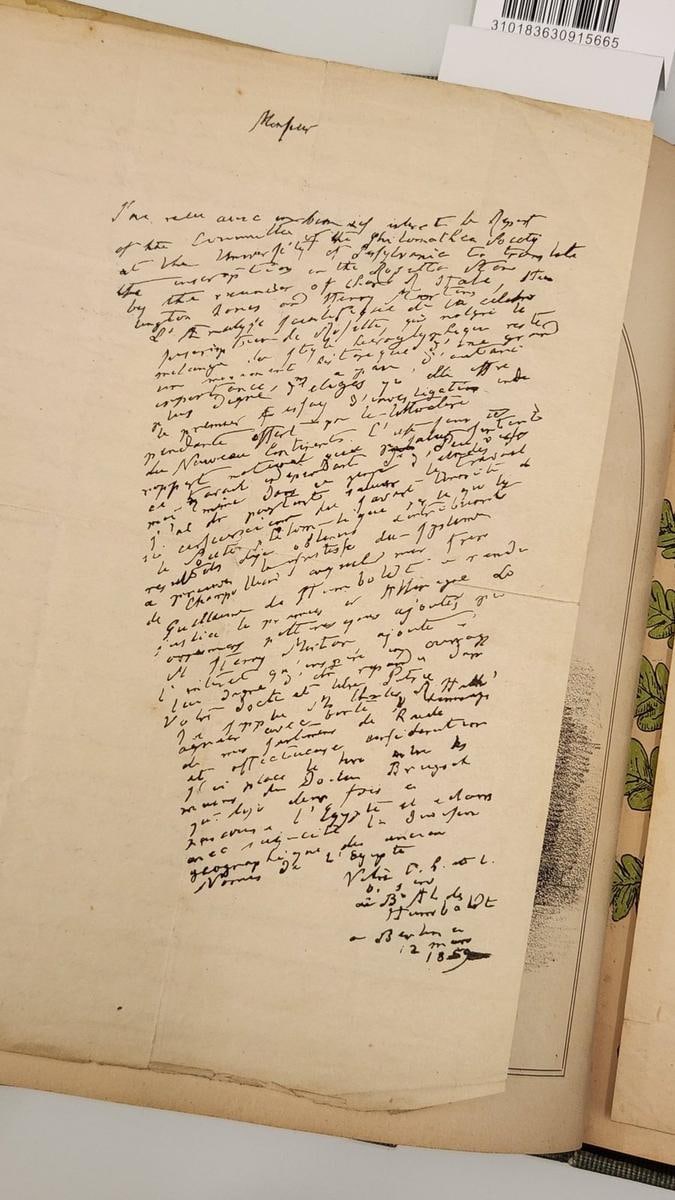 C069 handwritten French-language transcript of Alexander von Humboldt's March 12, 1859 letter