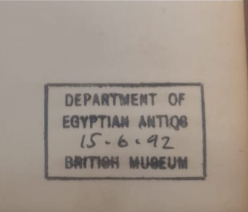 C083 Department of Egyptian Antiquities British Museum stamp dated 15 June 1892