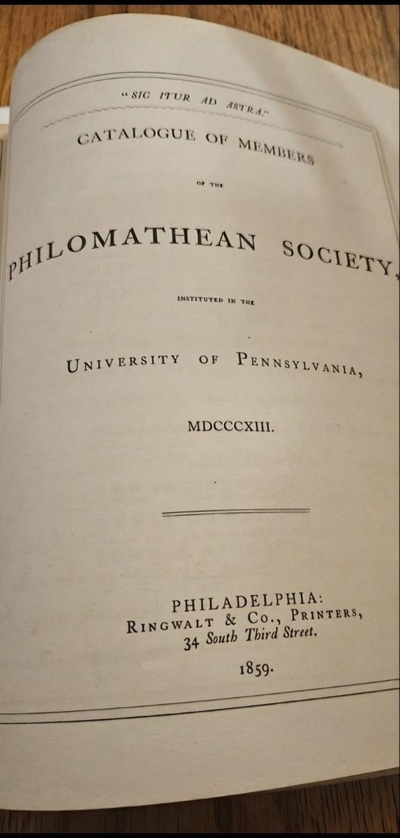 Title page of the 1859 second edition's appended Catalogue of Members of the Philomathean Society