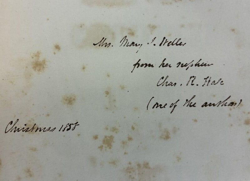 Charles R. Hale's Christmas 1858 inscription to Mary J. Welles
