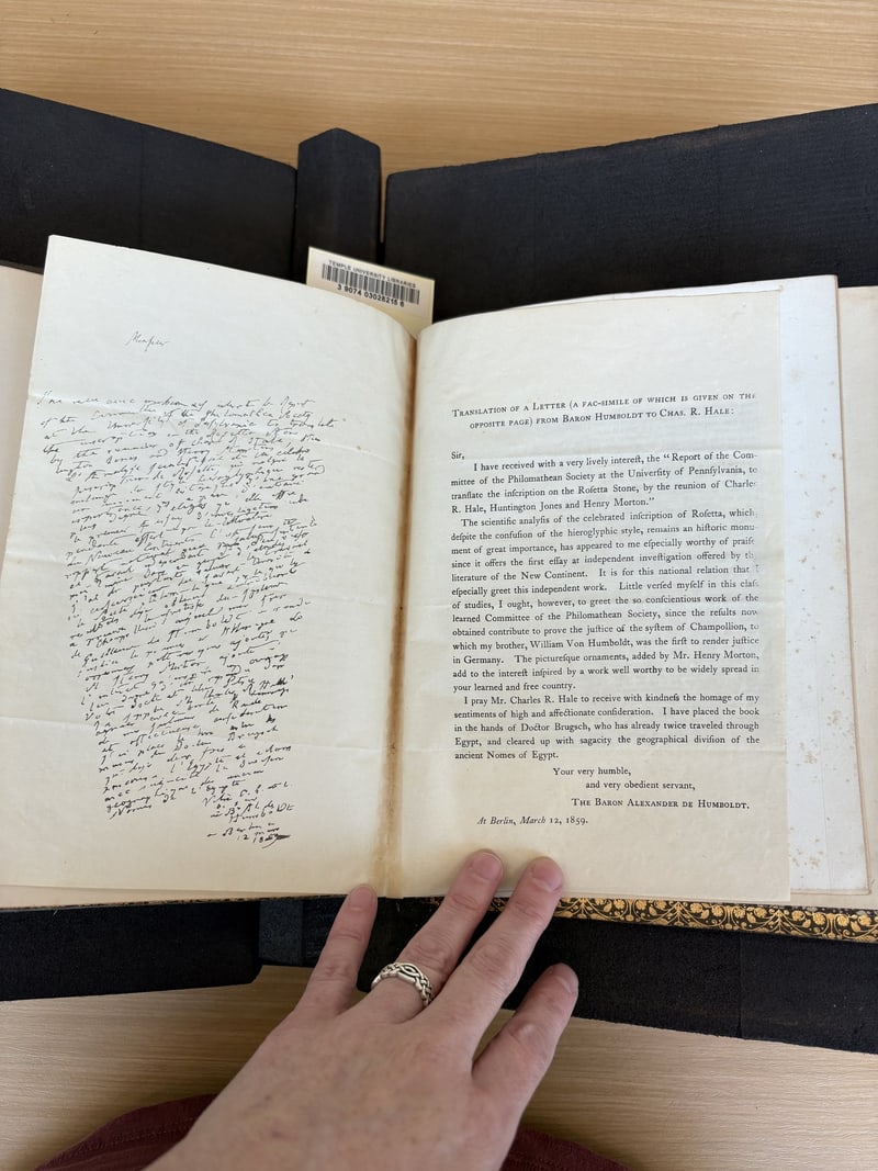 C062 facsimile and English translation of Alexander von Humboldt letter to Charles R. Hale dated March 12 1859